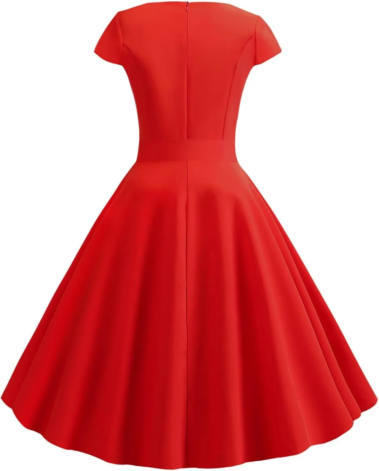 1950s Dresses for Women 2025 Vintage Crewneck Cap Sleeve Swing A-Line Midi Sundress Rockabilly Cocktail Tea Party Dress