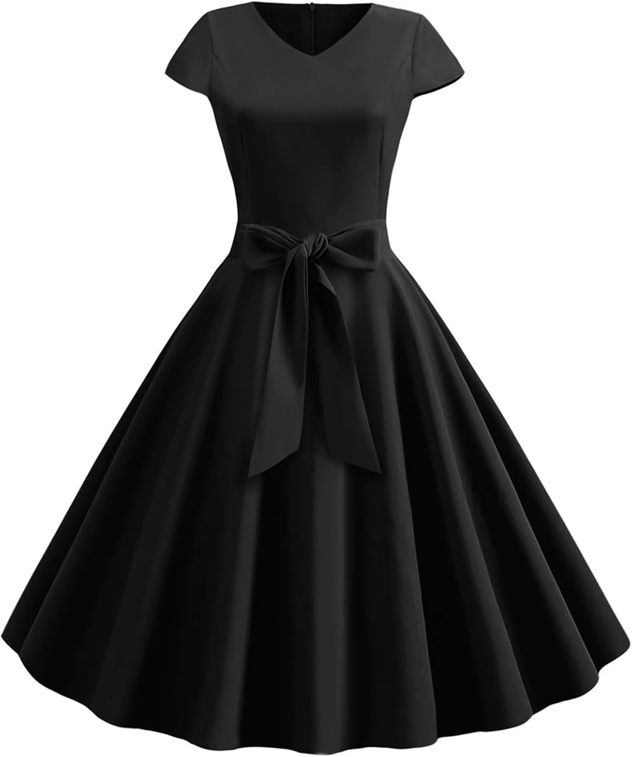 1950s Dresses for Women 2025 Vintage Crewneck Cap Sleeve Swing A-Line Midi Sundress Rockabilly Cocktail Tea Party Dress