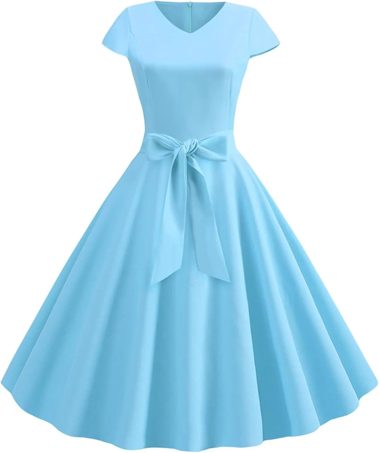 1950s Dresses for Women 2025 Vintage Crewneck Cap Sleeve Swing A-Line Midi Sundress Rockabilly Cocktail Tea Party Dress