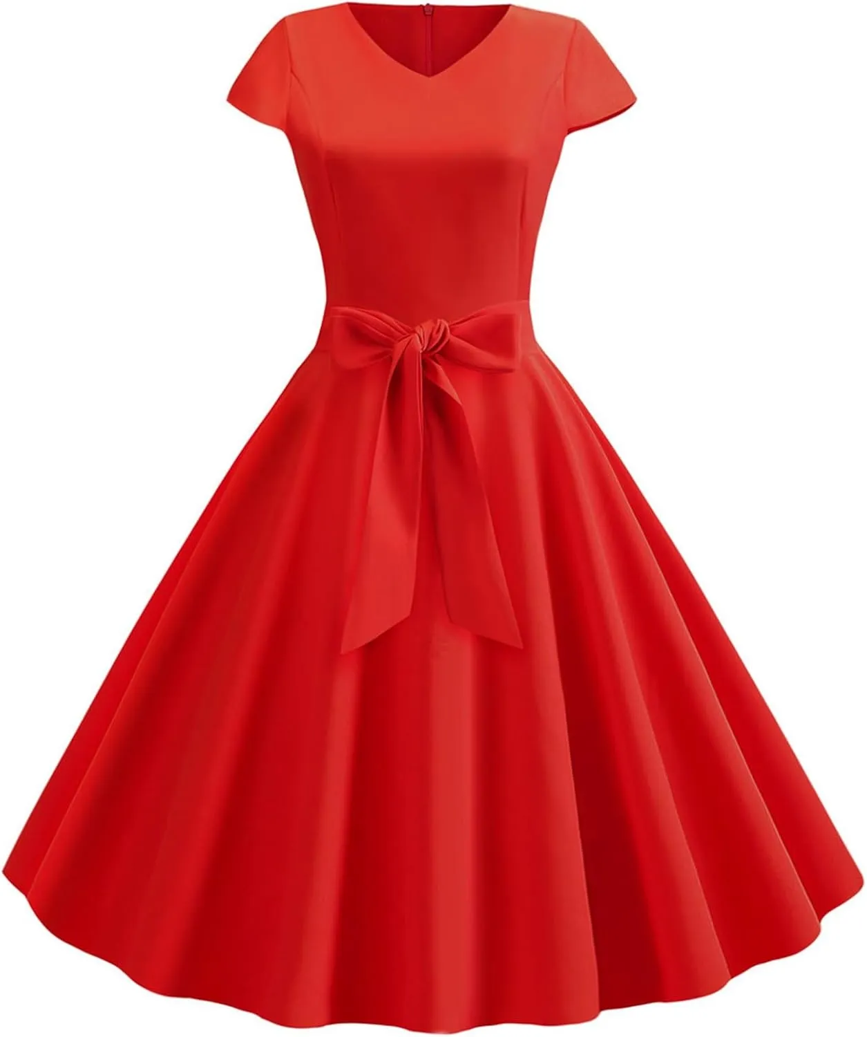 1950s Dresses for Women 2025 Vintage Crewneck Cap Sleeve Swing A-Line Midi Sundress Rockabilly Cocktail Tea Party Dress