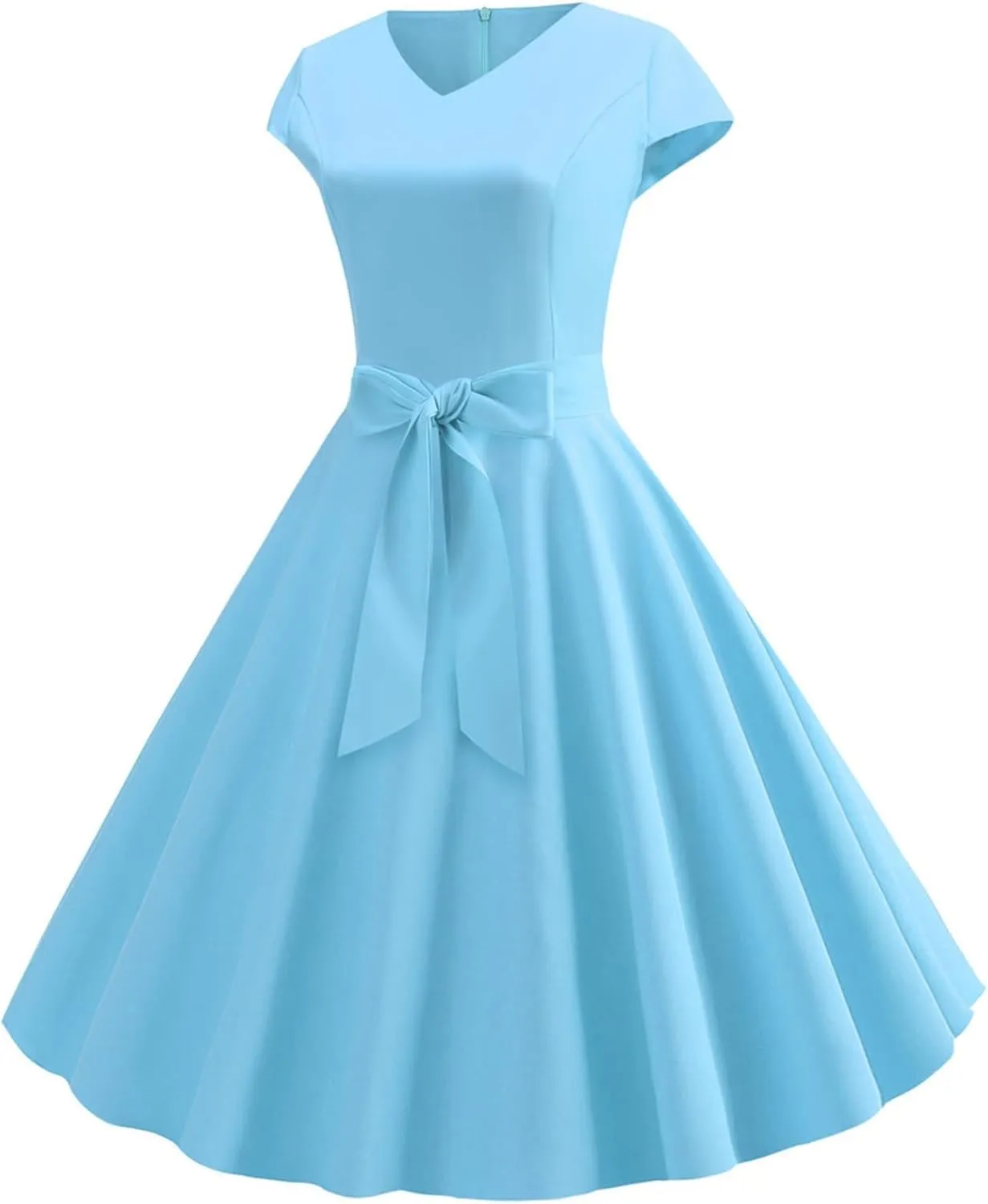 1950s Dresses for Women 2025 Vintage Crewneck Cap Sleeve Swing A-Line Midi Sundress Rockabilly Cocktail Tea Party Dress