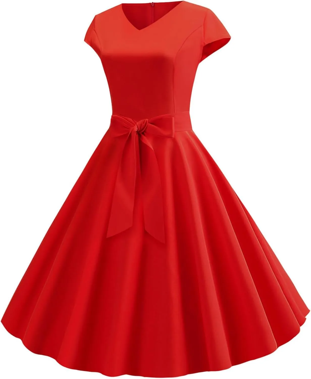 1950s Dresses for Women 2025 Vintage Crewneck Cap Sleeve Swing A-Line Midi Sundress Rockabilly Cocktail Tea Party Dress