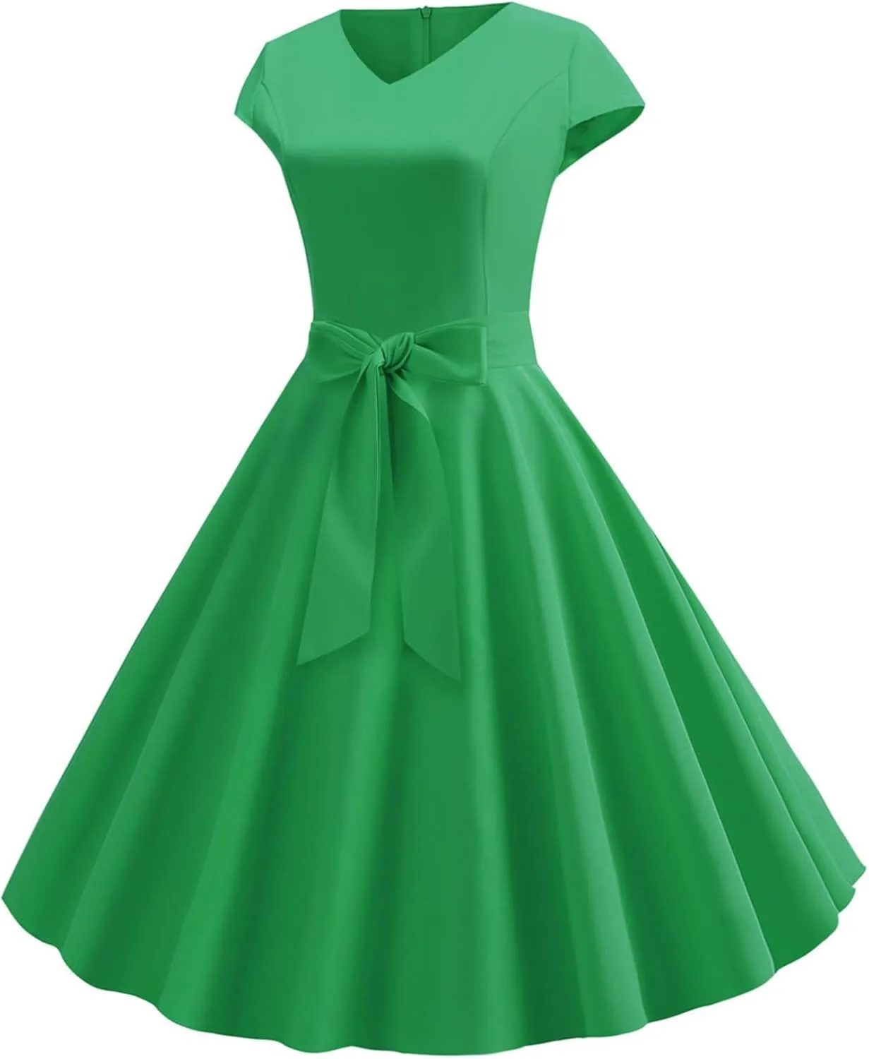 1950s Dresses for Women 2025 Vintage Crewneck Cap Sleeve Swing A-Line Midi Sundress Rockabilly Cocktail Tea Party Dress