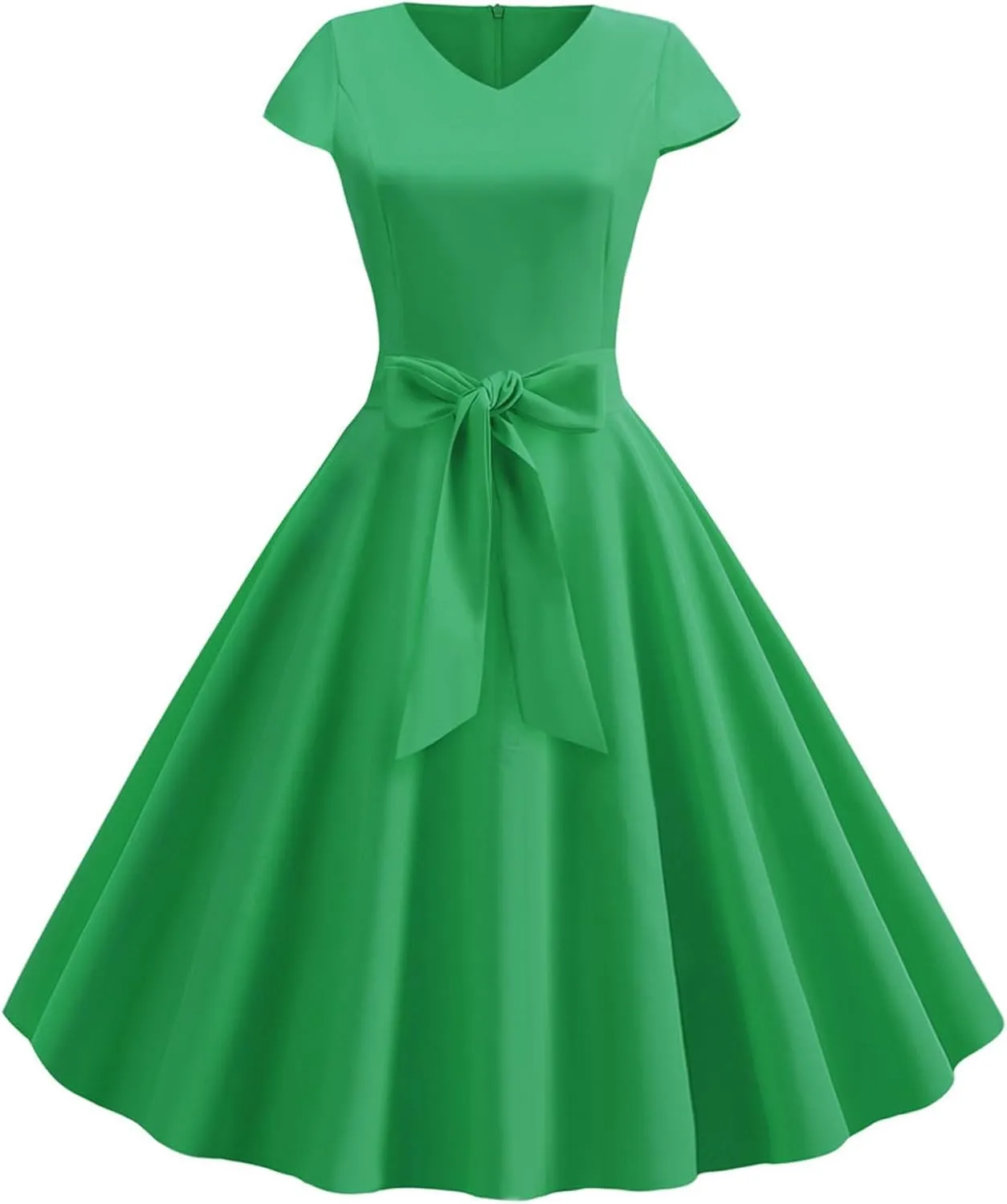 1950s Dresses for Women 2025 Vintage Crewneck Cap Sleeve Swing A-Line Midi Sundress Rockabilly Cocktail Tea Party Dress