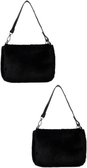2 Pcs Chic Plush Shoulder Bag Women Handbag Tote Saddle Bag Pouch for Women Chain Random Style