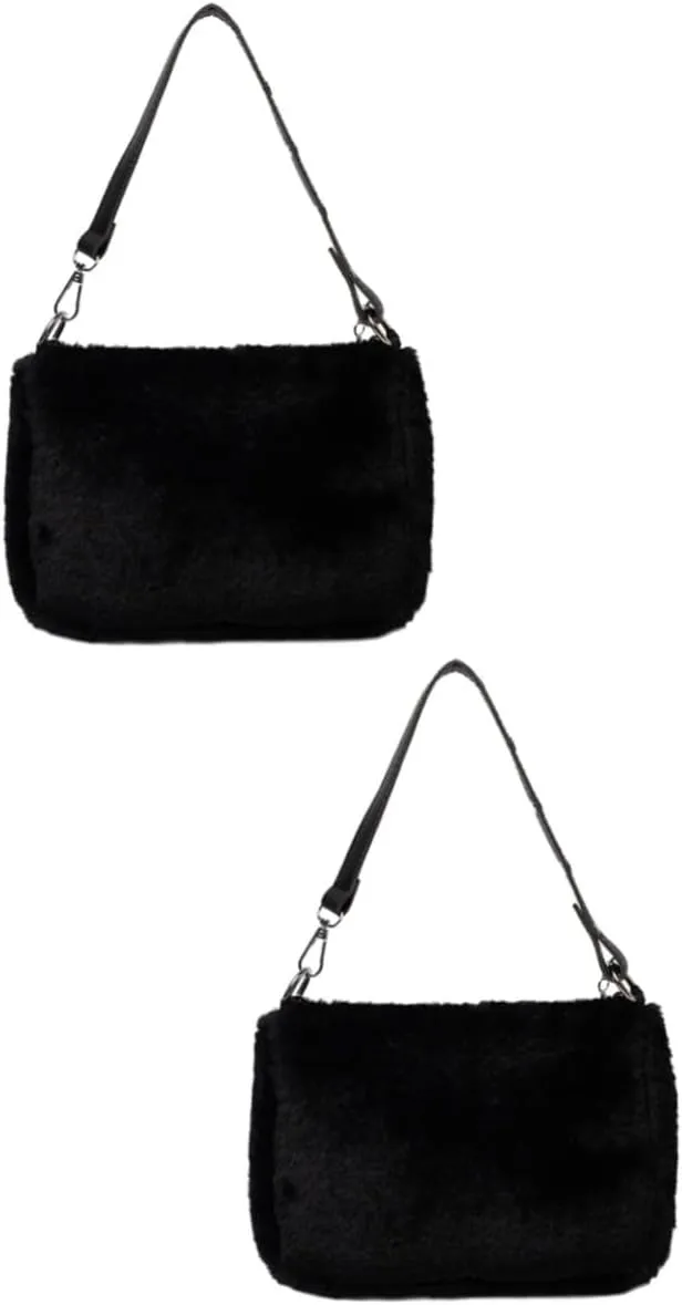 2 Pcs Chic Plush Shoulder Bag Women Handbag Tote Saddle Bag Pouch for Women Chain Random Style