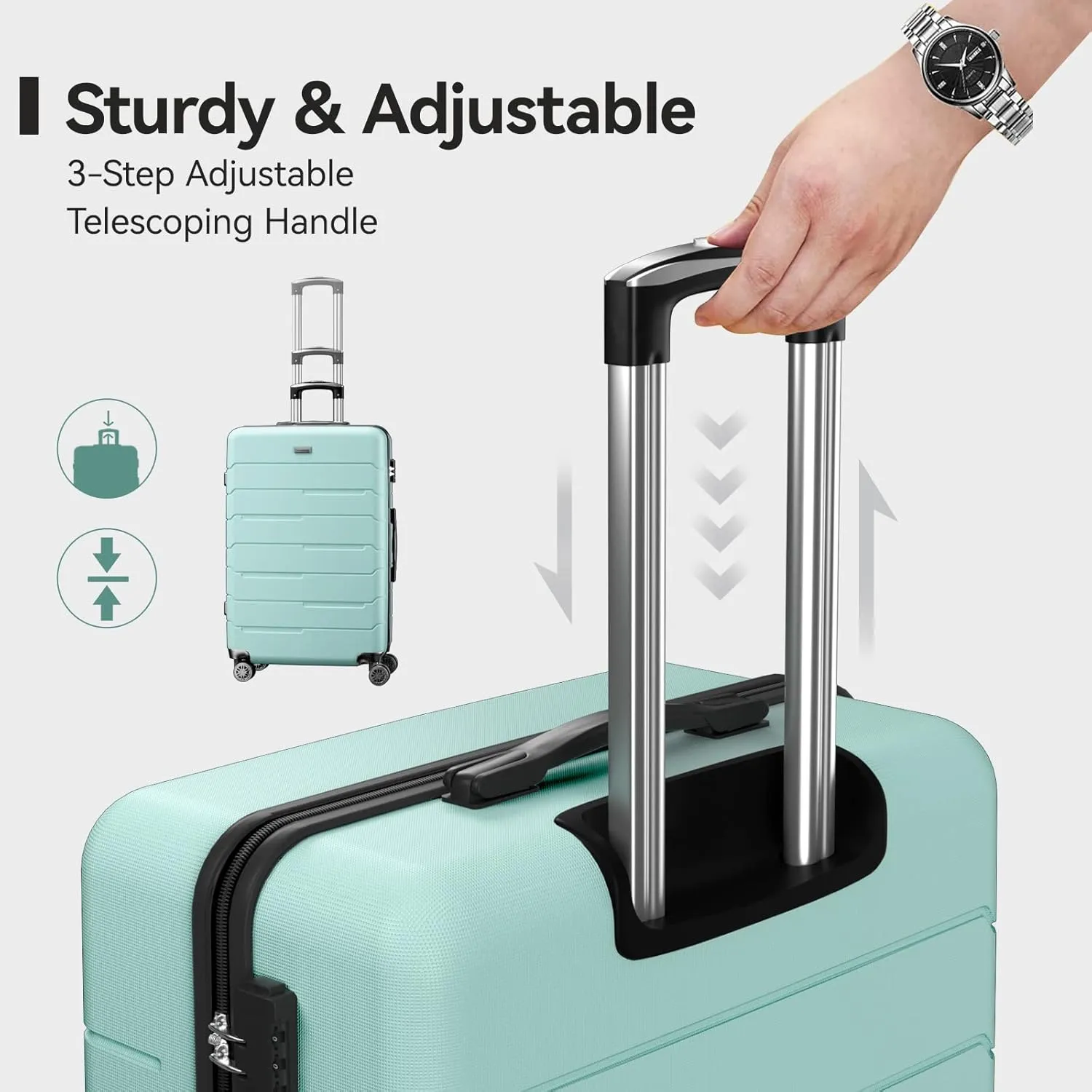 24'' Check Size Luggage Lightweight Durable 8-Wheels Spinner Travel Suitcase Bag, mint green