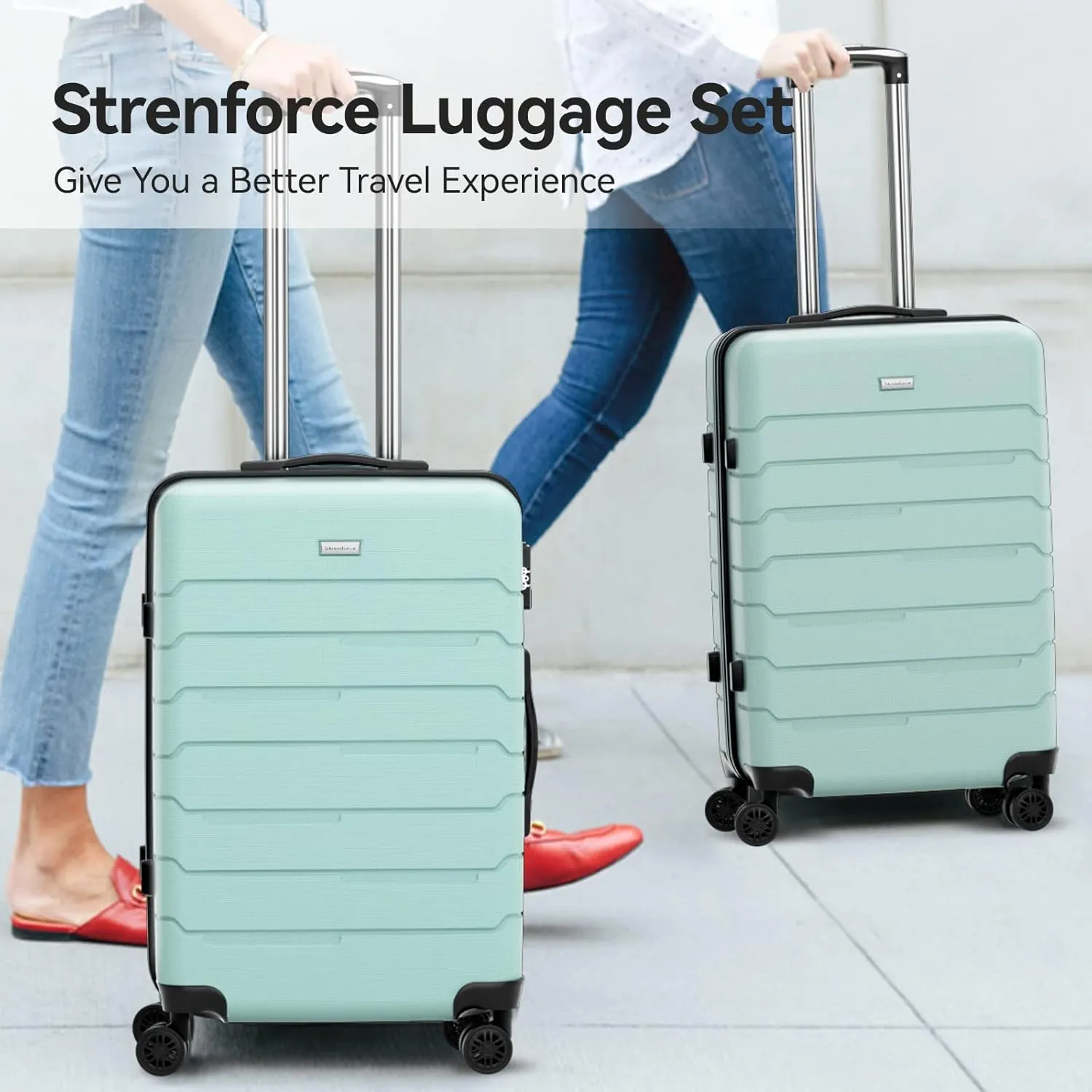 24'' Check Size Luggage Lightweight Durable 8-Wheels Spinner Travel Suitcase Bag, mint green