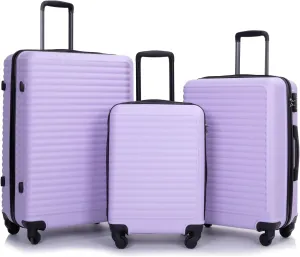 3 Piece Lightweight Luggage Set for Travel, Durable ABS Suitcases with Spinner Wheels, Lavender Purple