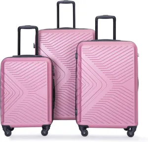 3 Piece Lightweight Luggage Set for Travel, Durable Hard Shell with Spinner Wheels, Pink