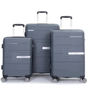 3-Piece Lightweight Suitcase Set with Spinner Wheels & TSA Lock | Durable PP Luggage | Gray