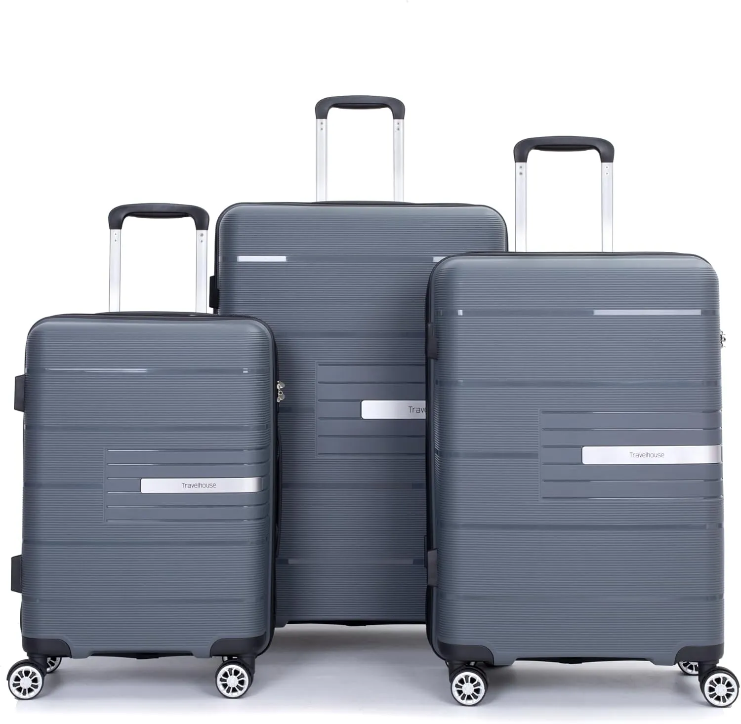 3-Piece Lightweight Suitcase Set with Spinner Wheels & TSA Lock | Durable PP Luggage | Gray