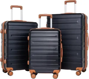 3-Piece Luggage Set with Expandable Design and 360 Spinner Wheels, Durable Hardshell Suitcase, Black