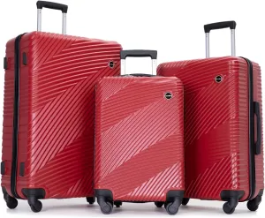 3 Piece Luggage Sets (20/24/28) Inches PC ABS Durable Spinner Suitcases, Red