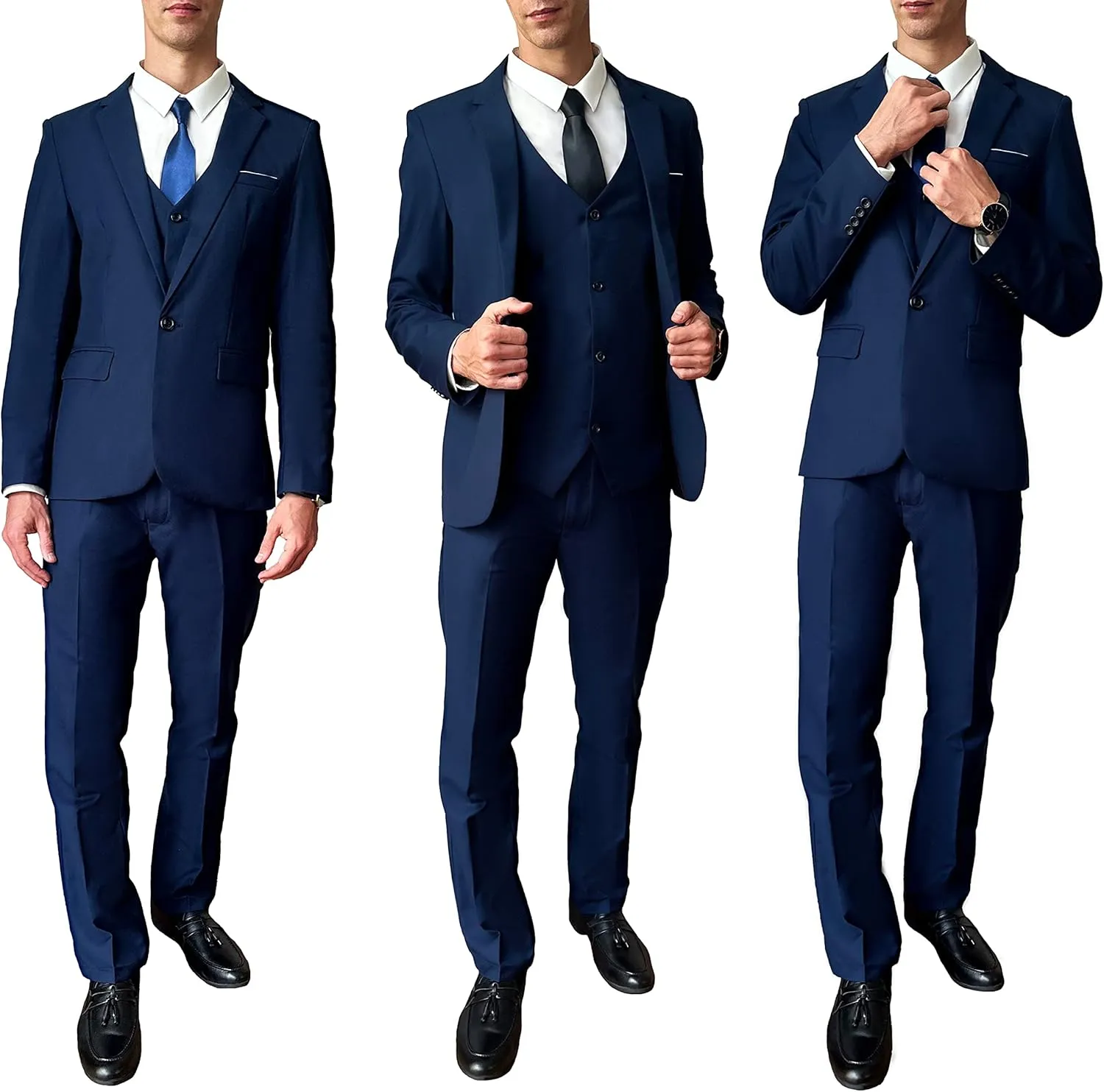 3 Piece Mens Suit, Slim Fit Stylish Jacket, Pants, Vest, 2 Ties, and Belt, Perfect for Weddings, Business and More