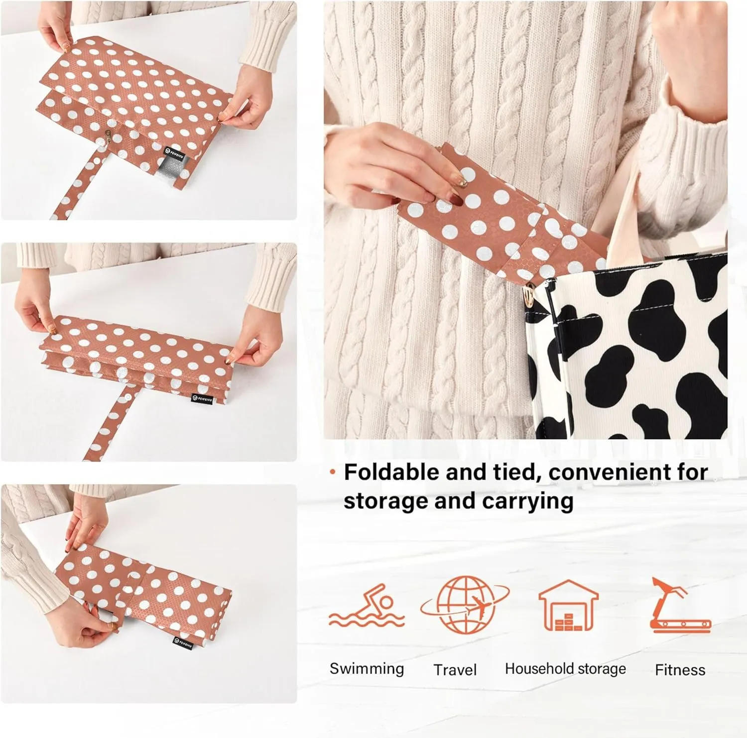 3 Set Packing Cubes Luggage Packing Organizers White Brown Retro Polka Dots Travel Packing Storage Bags for Suitcase Travel Accessories