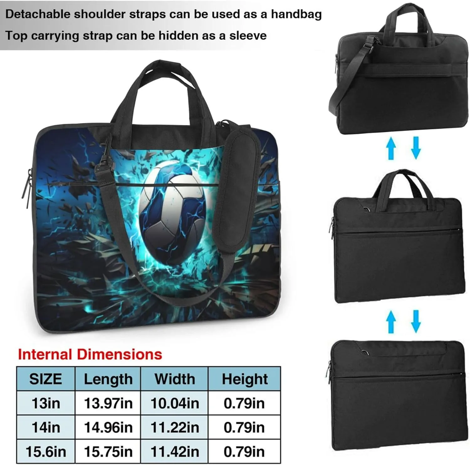 3D Volleyball Laptop Shoulder Bag for Women, Sports Ball Laptop Sleeve Case Durable Computer Bag