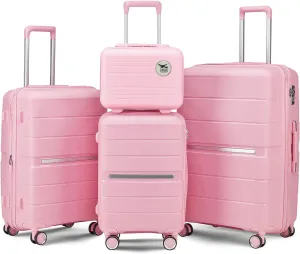4 Piece Lightweight & Durable Expandable Luggage Set - Pink - PC Material with TSA Lock & Spinner Wheels