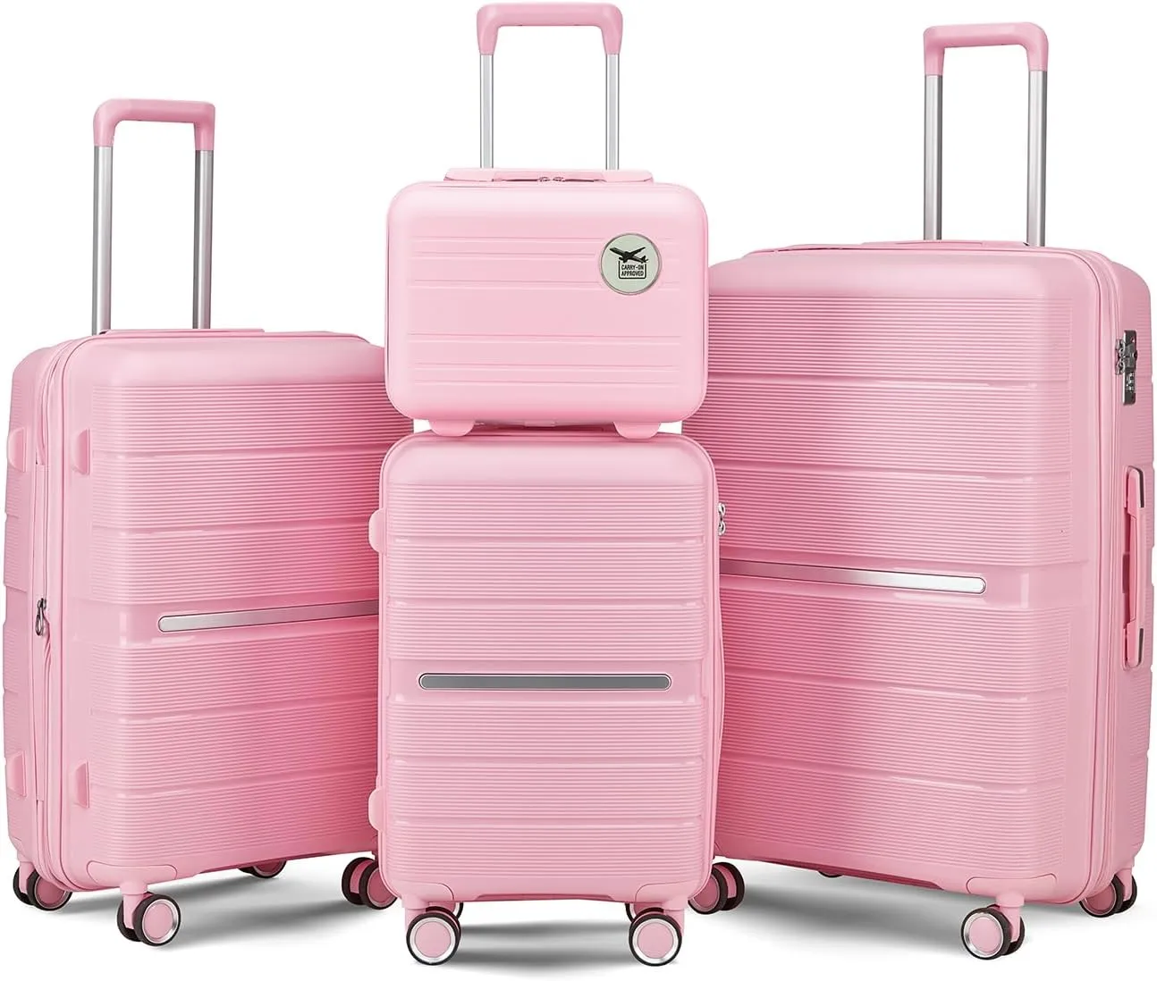 4 Piece Lightweight & Durable Expandable Luggage Set - Pink - PC Material with TSA Lock & Spinner Wheels