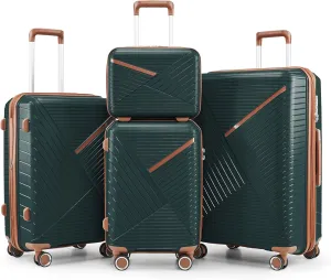 4 Piece Luggage Set Expandable Lightweight Suitcase with 360 Spinner Wheels, Durable Materials, Army Green