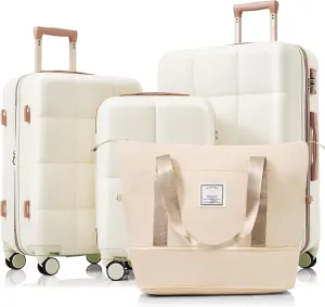 4-Piece Luggage Set for Stress-Free Travel, Durable and Expandable with USB Port, Beige