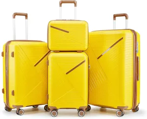 4-Piece Luggage Set Lightweight Expandable Suitcase with 360 Spin Wheels, Durable Polypropylene Material, Yellow