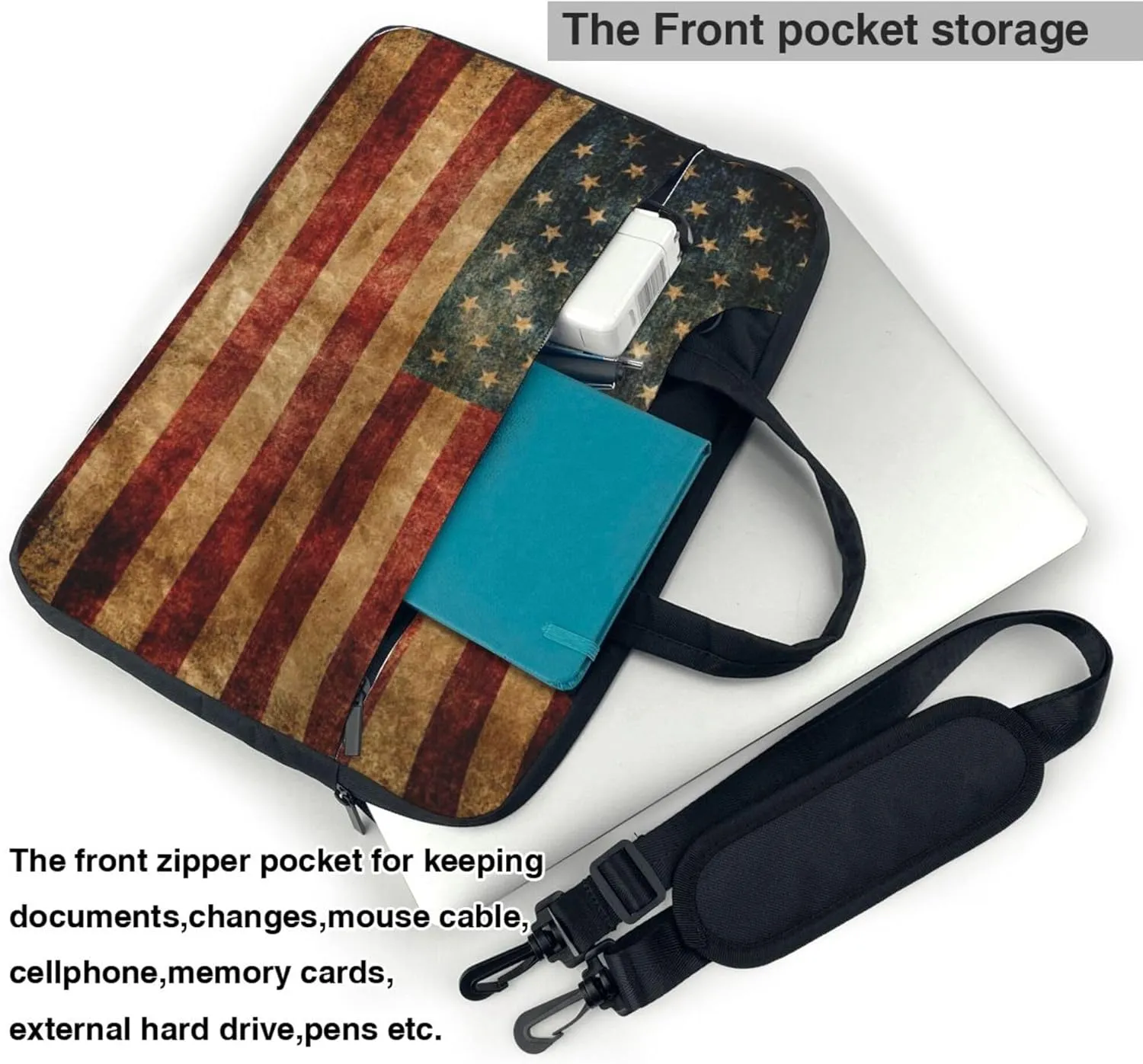 4th of July Vintage American Flag Laptop Shoulder Bag Laptop Sleeve Case Durable Computer Bag