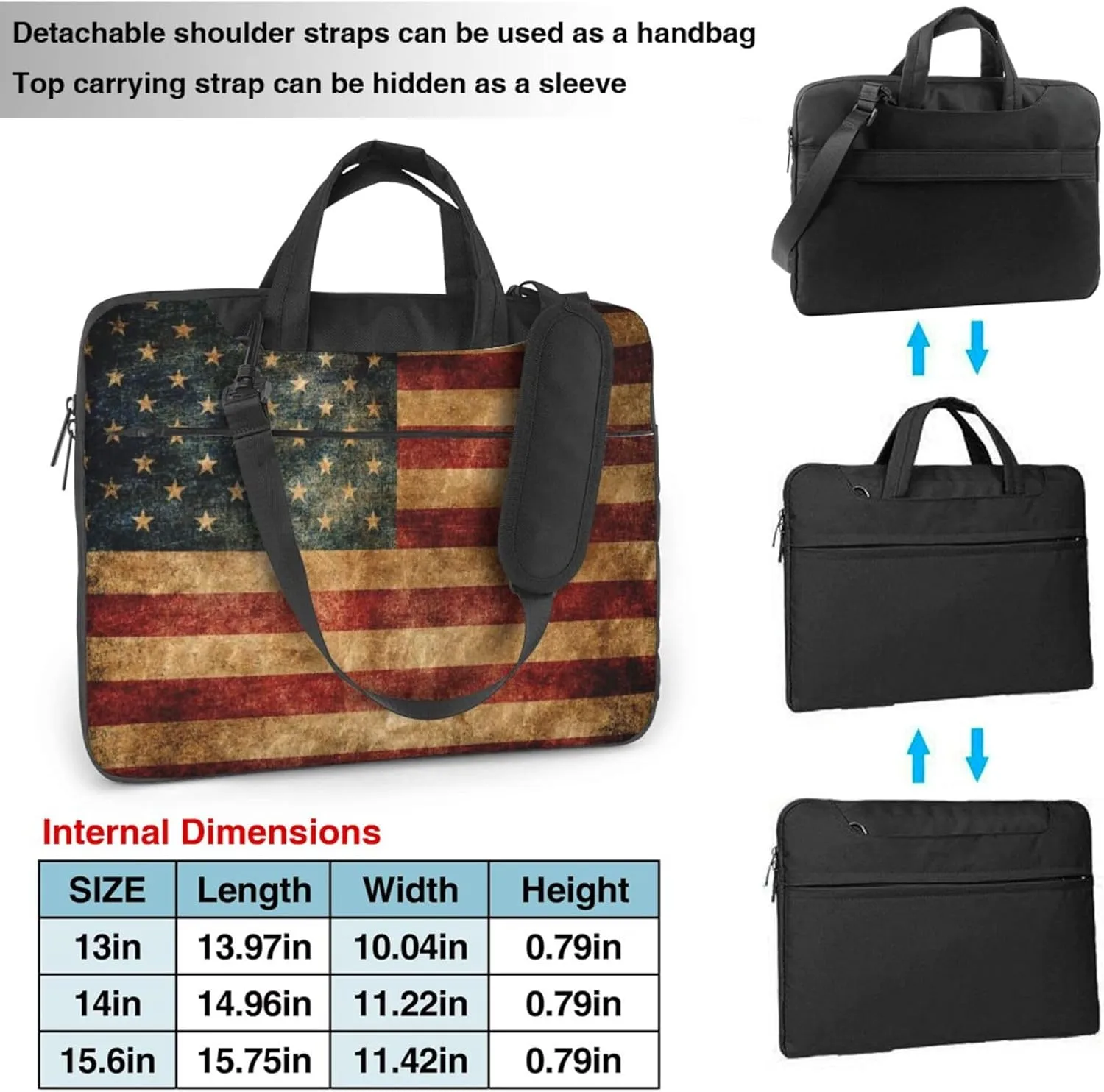 4th of July Vintage American Flag Laptop Shoulder Bag Laptop Sleeve Case Durable Computer Bag