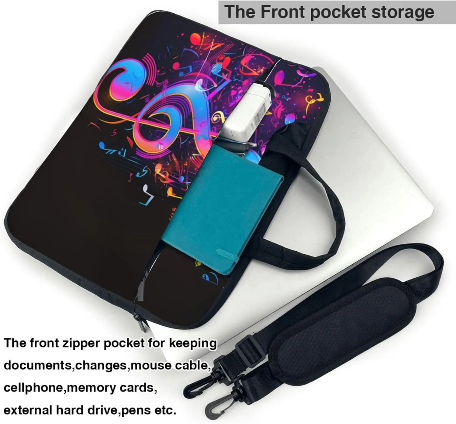 Abstract Music Laptop Shoulder Bag for Women, Music Notes Laptop Sleeve Case Durable Computer Bag