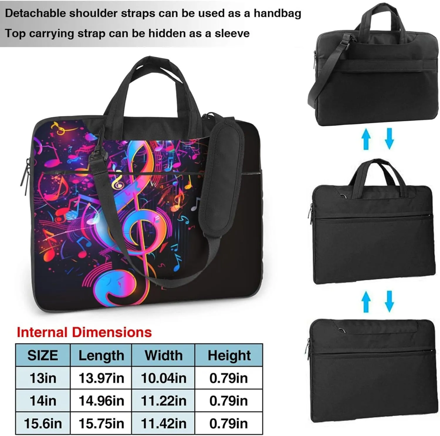 Abstract Music Laptop Shoulder Bag for Women, Music Notes Laptop Sleeve Case Durable Computer Bag