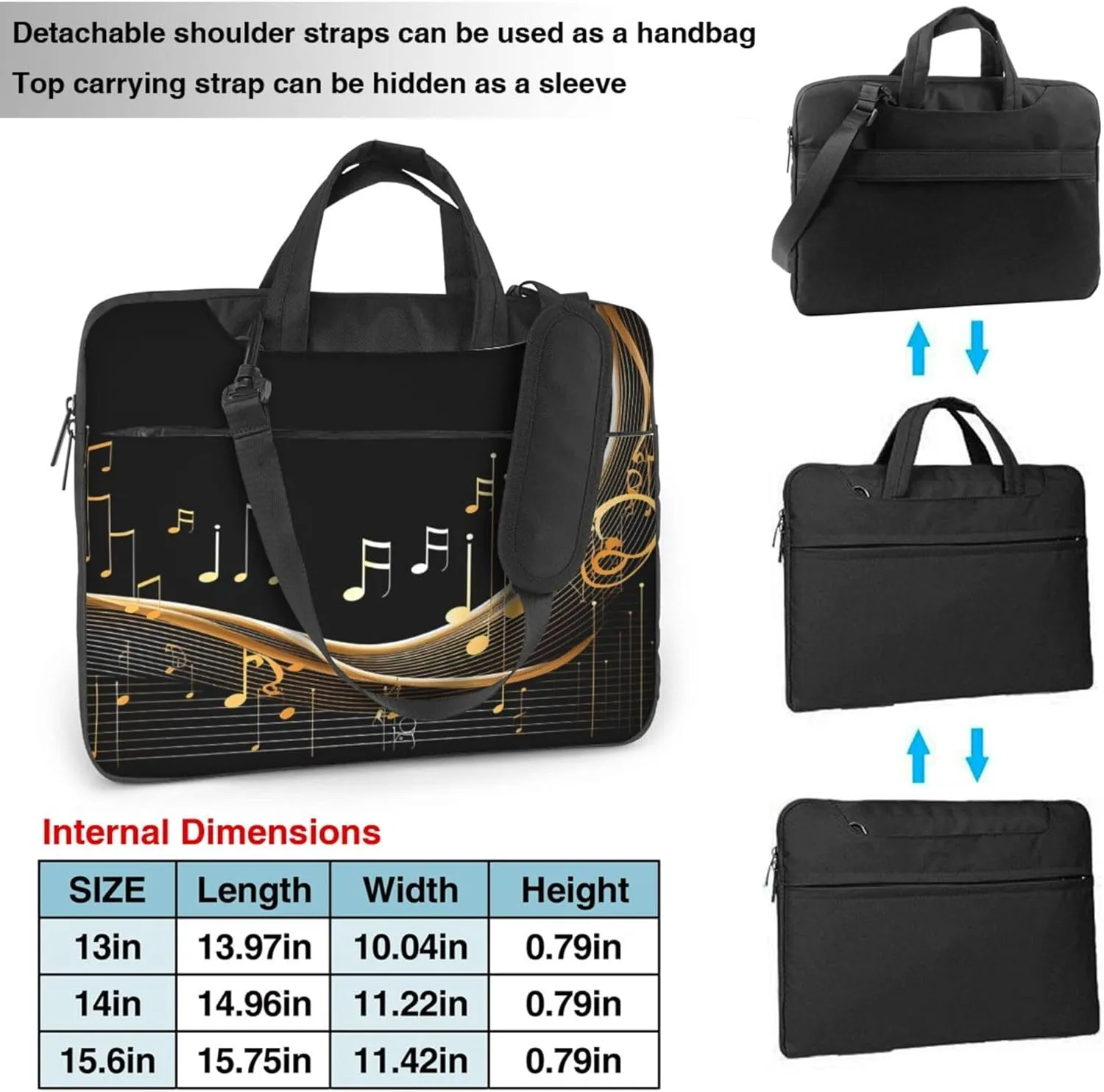 Abstract Music Laptop Shoulder Bag for Women, Musical Notes Laptop Sleeve Case Durable Computer Bag