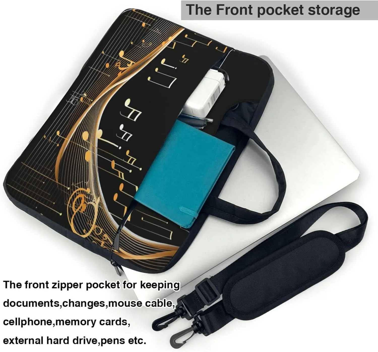 Abstract Music Laptop Shoulder Bag for Women, Musical Notes Laptop Sleeve Case Durable Computer Bag