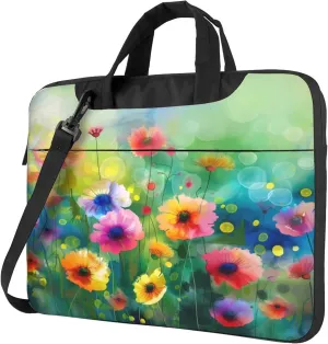 Abstract Poppy Laptop Shoulder Bag for Women, Watercolor Poppy Laptop Sleeve Case Durable Computer Bag