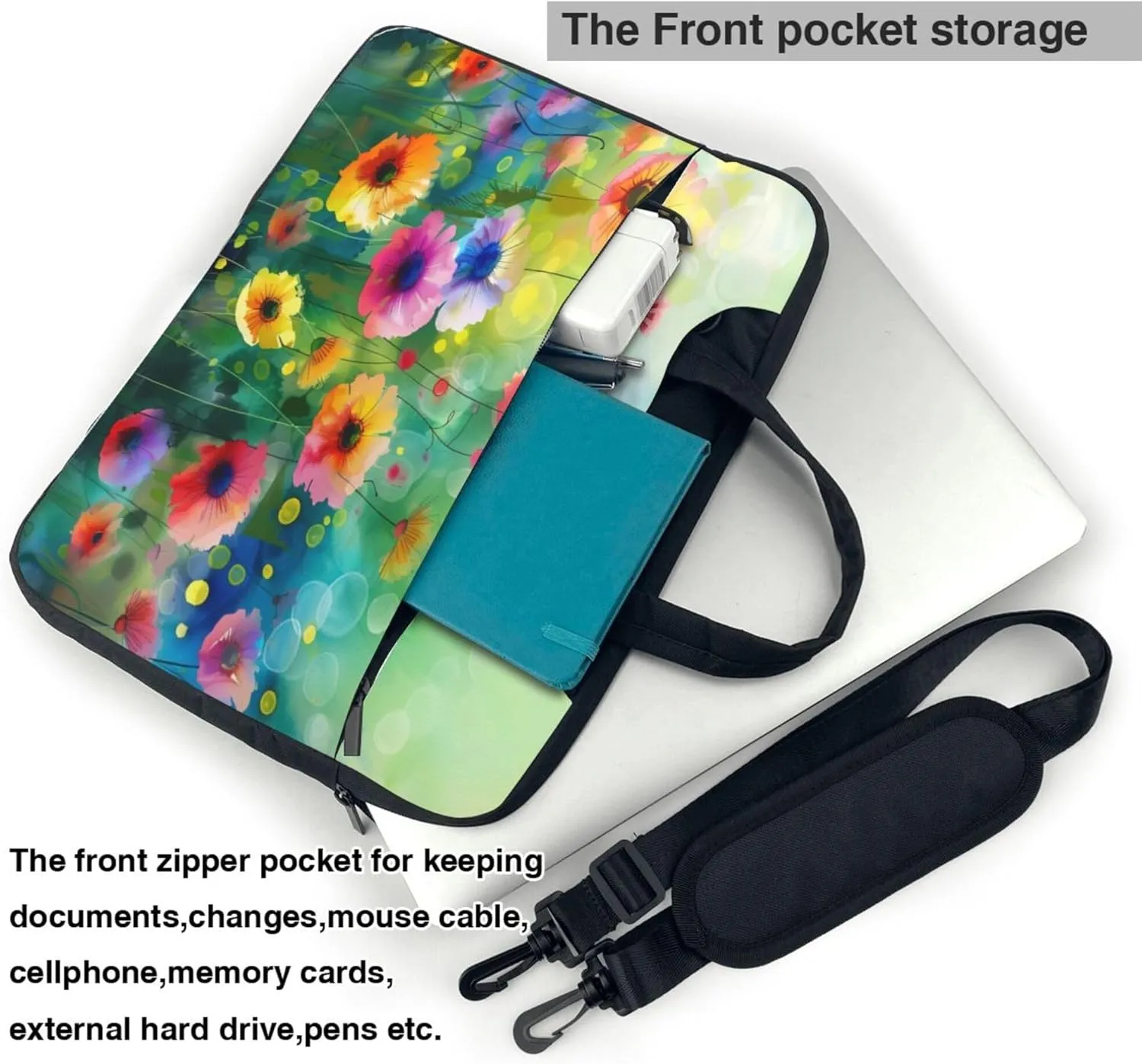 Abstract Poppy Laptop Shoulder Bag for Women, Watercolor Poppy Laptop Sleeve Case Durable Computer Bag