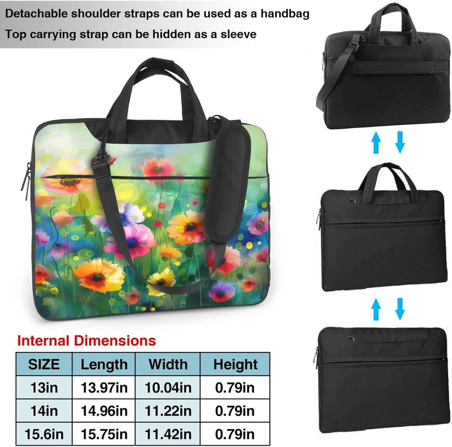 Abstract Poppy Laptop Shoulder Bag for Women, Watercolor Poppy Laptop Sleeve Case Durable Computer Bag