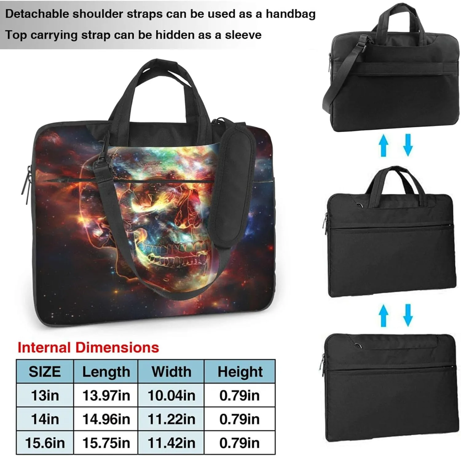 Abstract Skull Laptop Shoulder Bag for Women, Psychedelic Skull Laptop Sleeve Case Durable Computer Bag