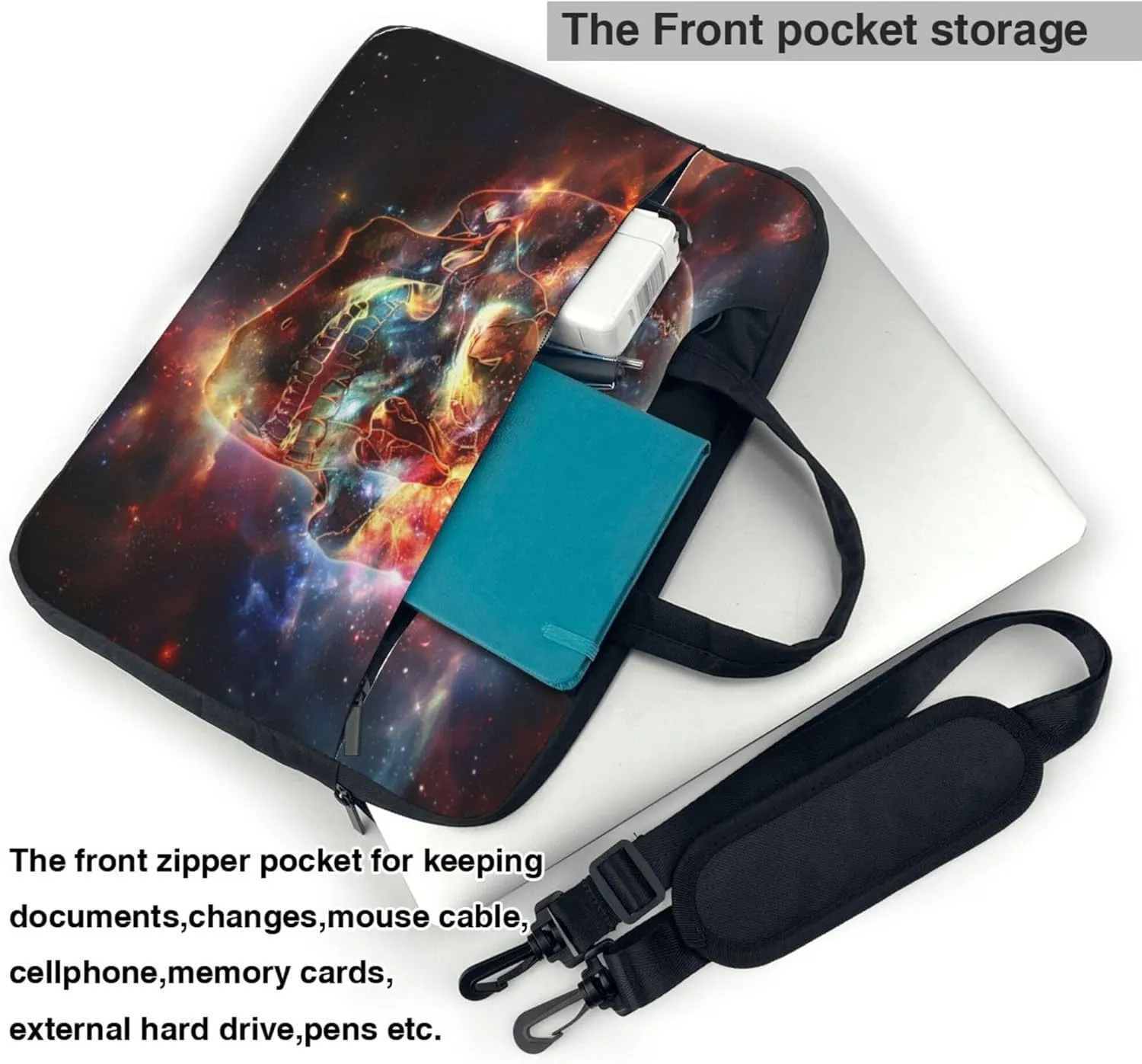 Abstract Skull Laptop Shoulder Bag for Women, Psychedelic Skull Laptop Sleeve Case Durable Computer Bag