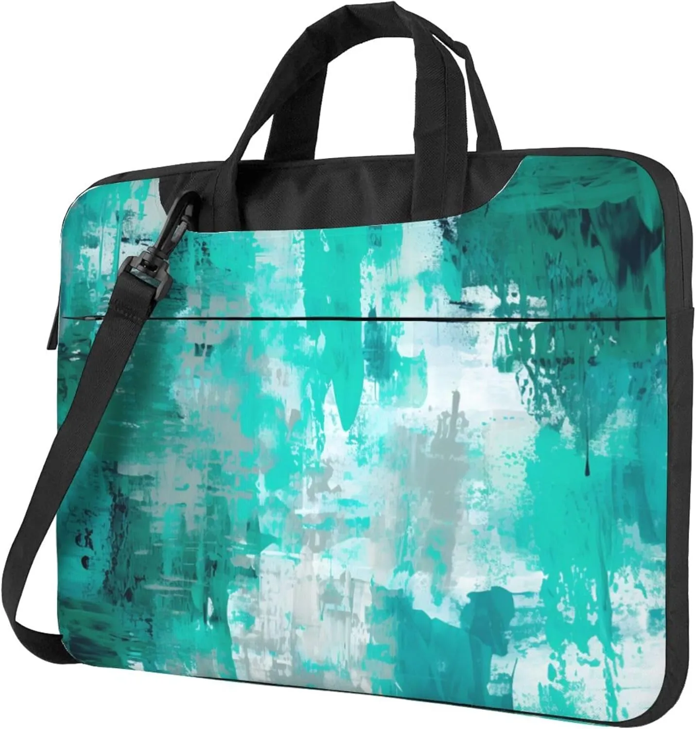 Abstract Teal Gray Painting Laptop Shoulder Bag for Women, Laptop Sleeve Case Durable Computer Bag