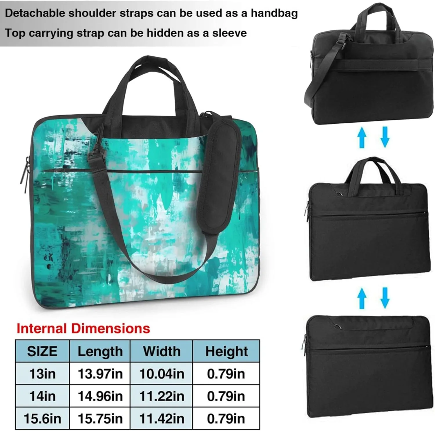 Abstract Teal Gray Painting Laptop Shoulder Bag for Women, Laptop Sleeve Case Durable Computer Bag