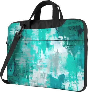 Abstract Teal Gray Painting Laptop Shoulder Bag for Women, Laptop Sleeve Case Durable Computer Bag