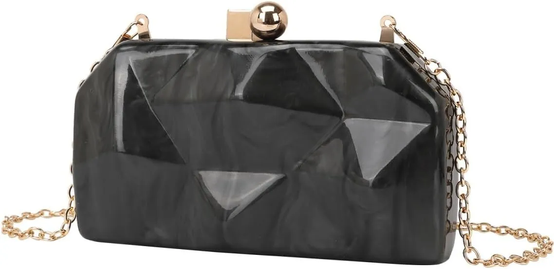 Acrylic Irregular Square Evening Bag Marbled Shaped Shoulder Purse Chic Women Clutch for Wedding Party Cocktail