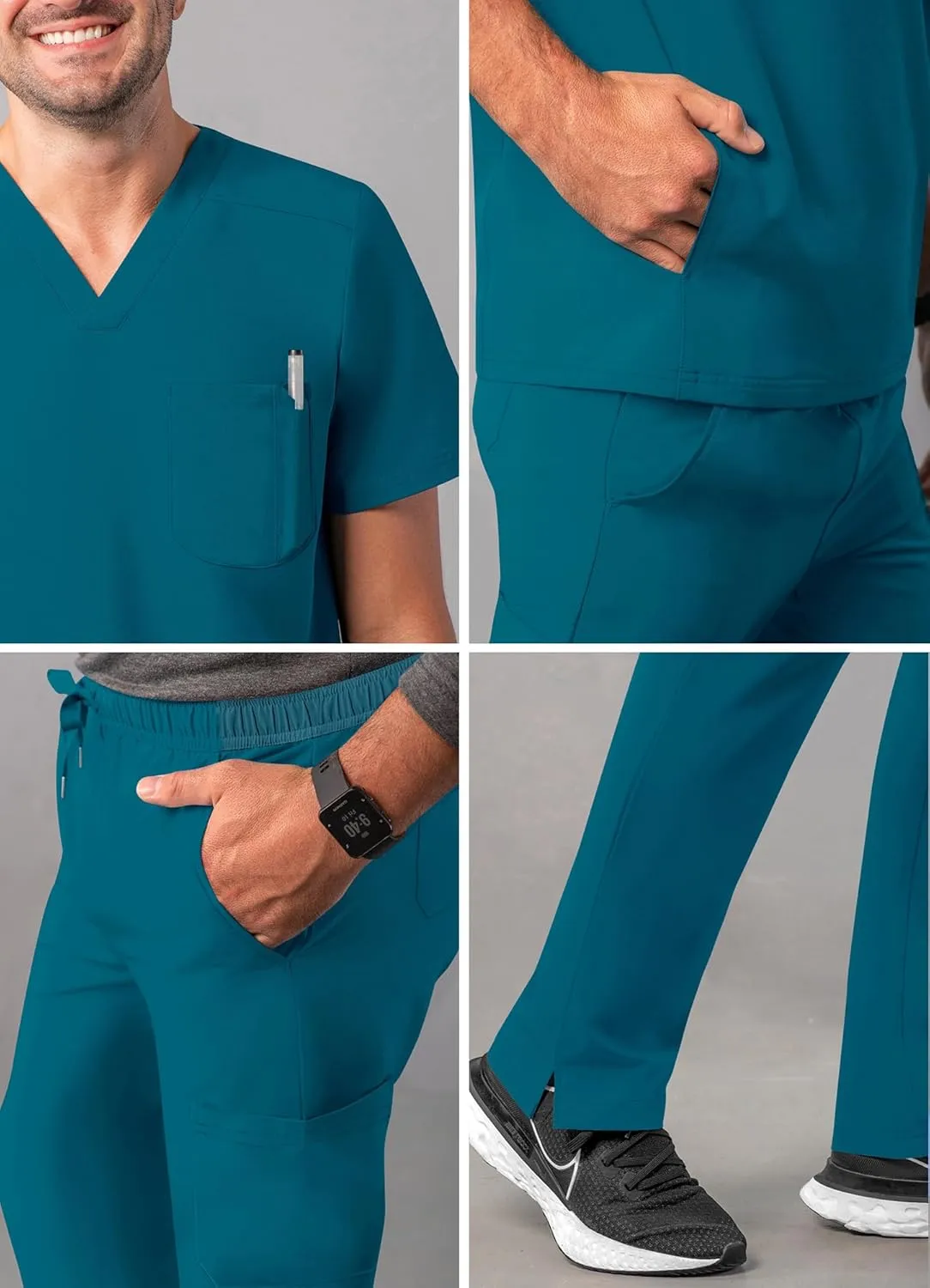 Adar Addition Go-Everyday Scrub Set for Men - Stylish Scrub Top & Cargo Scrub Pants