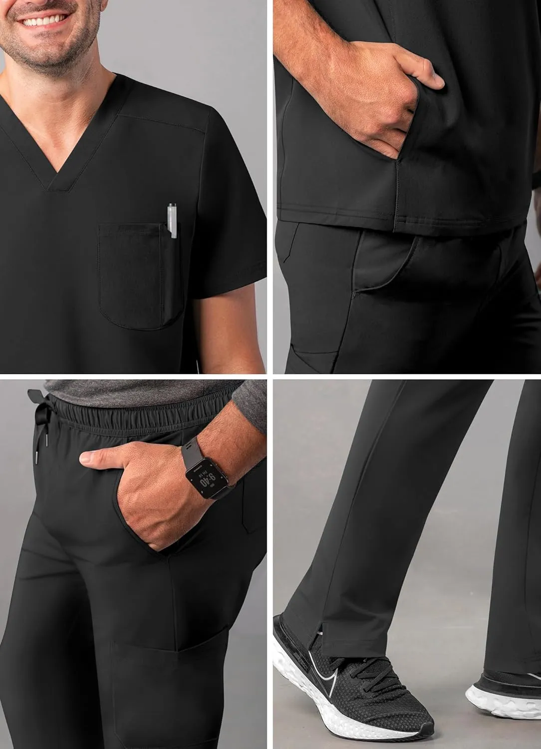 Adar Addition Go-Everyday Scrub Set for Men - Stylish Scrub Top & Cargo Scrub Pants