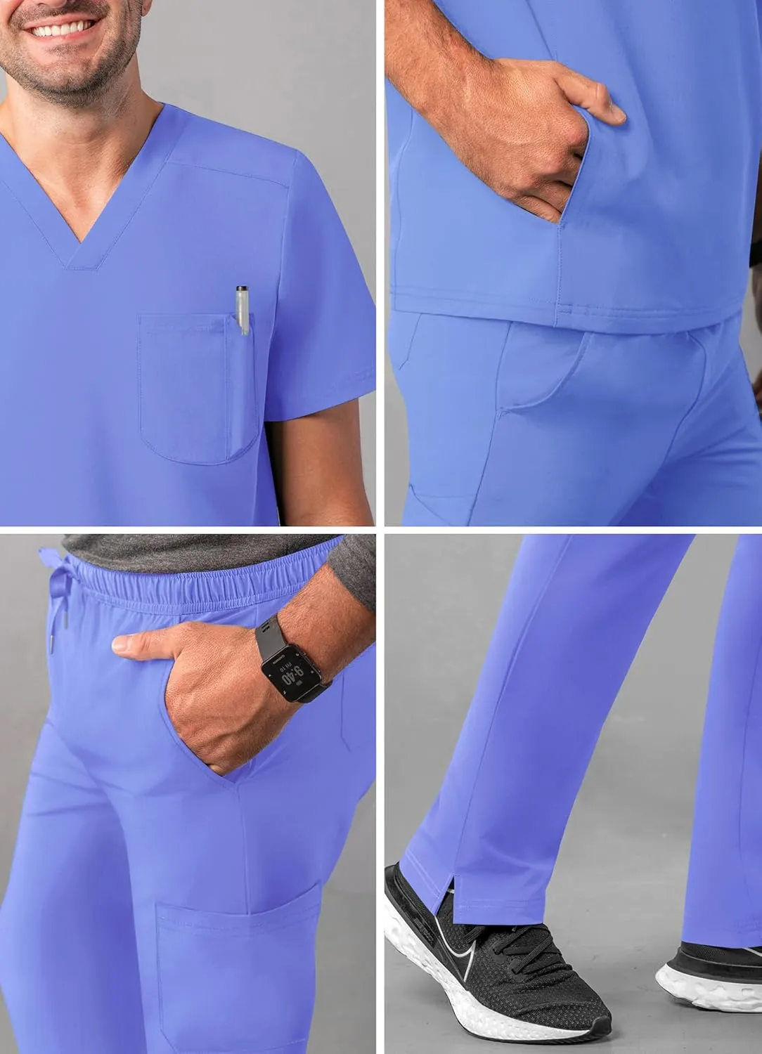 Adar Addition Go-Everyday Scrub Set for Men - Stylish Scrub Top & Cargo Scrub Pants