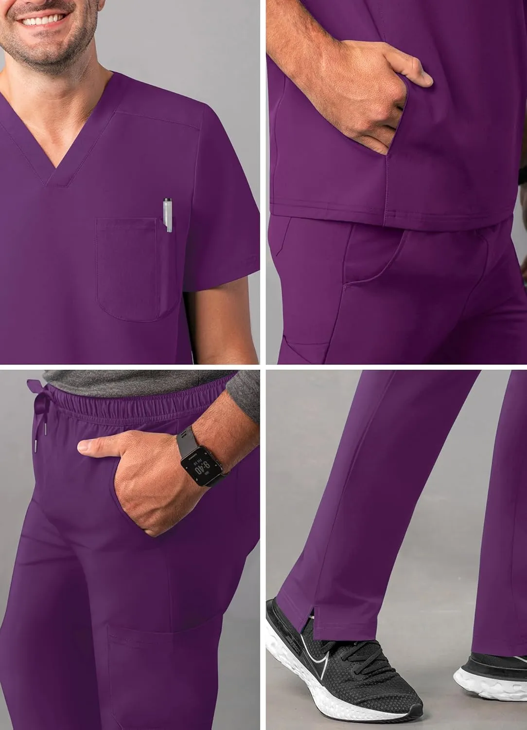 Adar Addition Go-Everyday Scrub Set for Men - Stylish Scrub Top & Cargo Scrub Pants