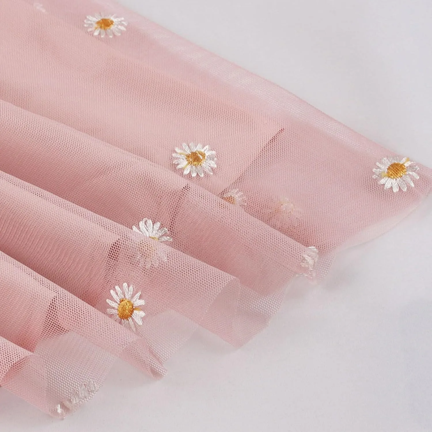 Adult A-line Tulle Skirt Bridesmaid Pleated Skirt for Women High Waist Layered Skirt Floral Print Mesh Midi Skirts