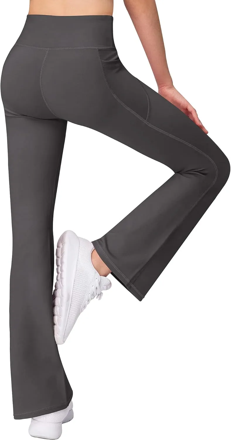 AENLLEY Girl Yoga Flare Wide Leg Tummy Control Stretchy Pants for Causal with Pockets 3 Pack