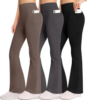 AENLLEY Girl Yoga Flare Wide Leg Tummy Control Stretchy Pants for Causal with Pockets 3 Pack