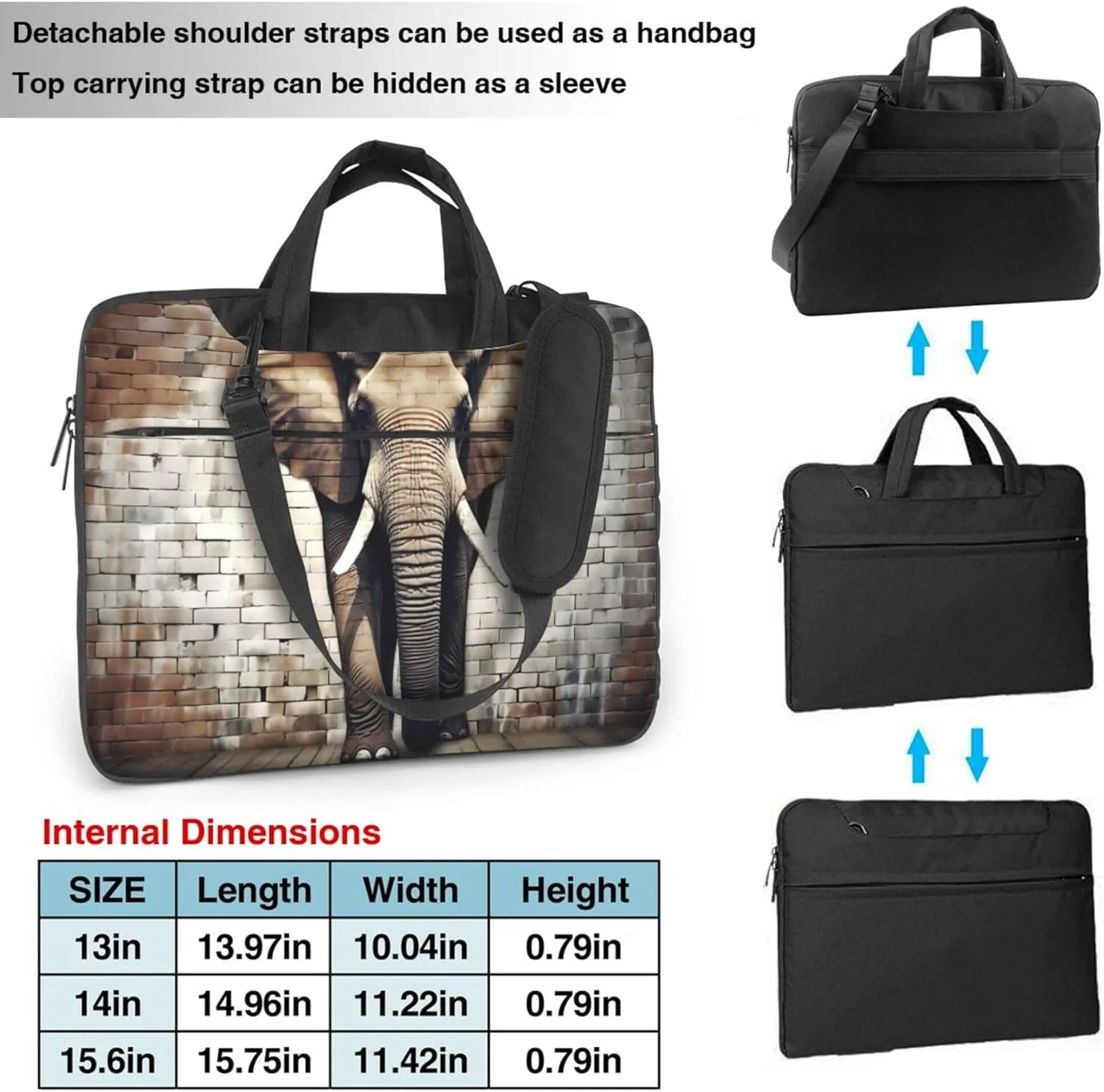 African Elephant Animal Pattern Laptop Shoulder Bag for Women, Laptop Sleeve Case Durable Computer Bag