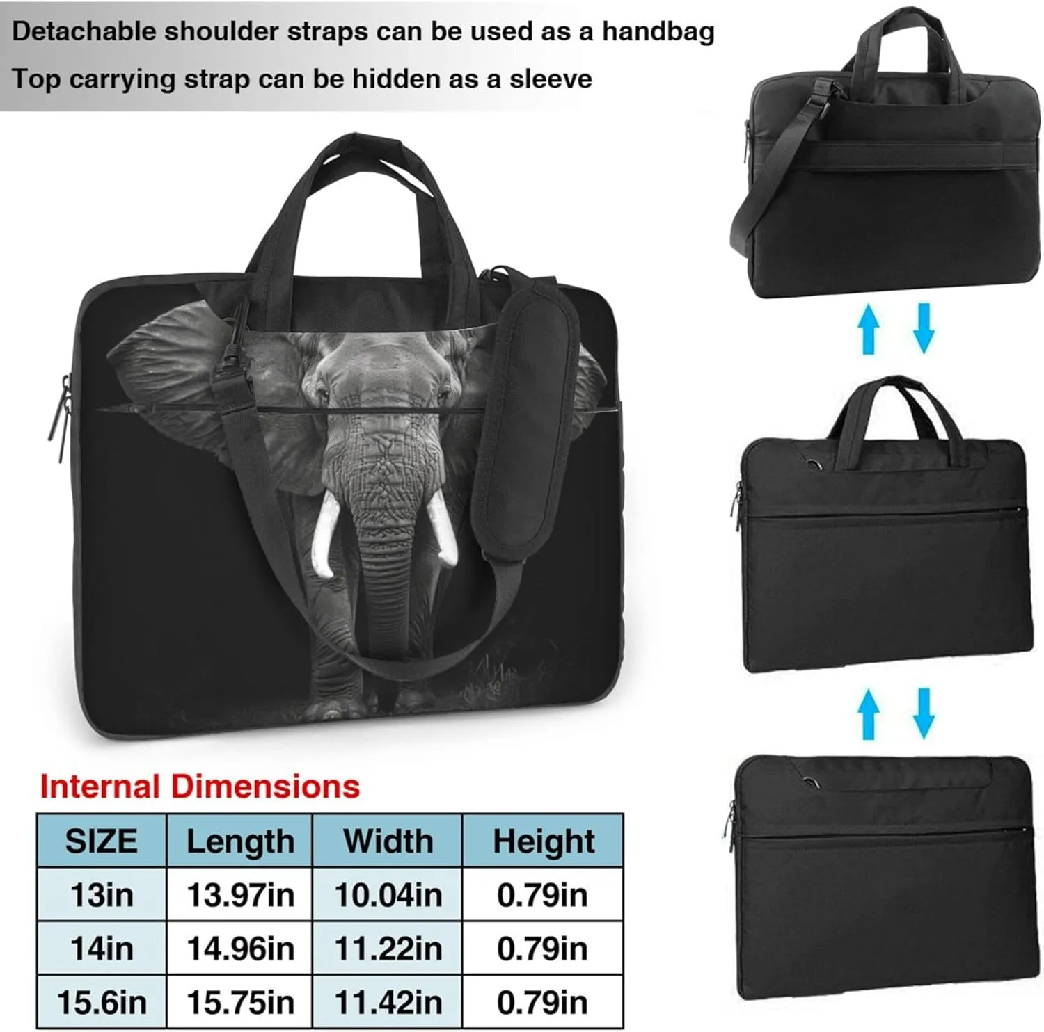 African Elephant Laptop Shoulder Bag for Women, Elephant Pattern Laptop Sleeve Case Durable Computer Bag